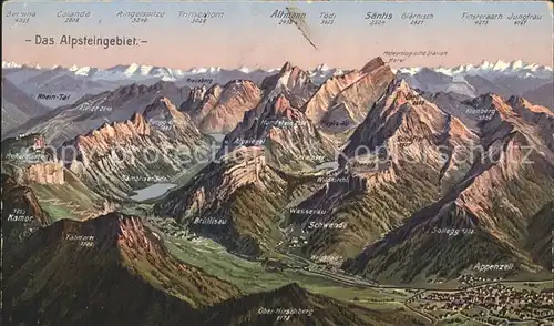 Appenzell IR Panoramakarte Alpsteingebiet Kat. Appenzell