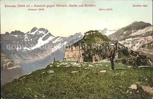 Ebenalp mit Altmann Saentis Schaefler Wanderer Kat. Ebenalp