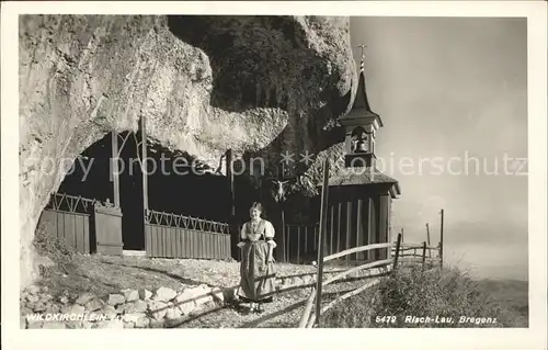 Bregenz Vorarlberg Risch Lau Kirche am Felsen Frau in Tracht Kat. Bregenz