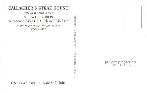 New York City Callghers Steak House West 52nd Street inside / New York /