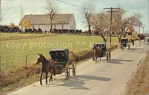 Johnstown Pennsylvania Mennonite Carriages at Church Pferdewagen Kat. Johnstown
