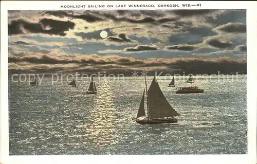 Oshkosh Wisconsin Moonlight Sailing on Lake Winnebago Kat. Oshkosh