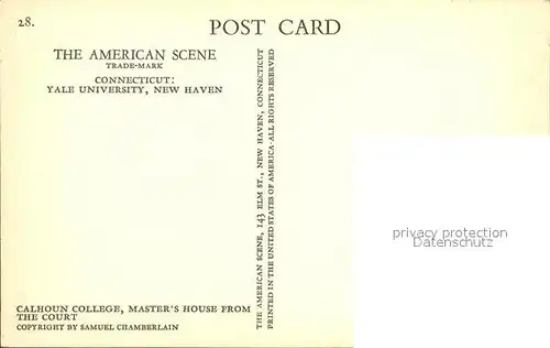 New Haven Connecticut Calhoun College Masters House from the court Kat. New Haven