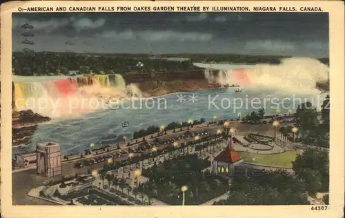 Niagara Falls Ontario American and Canadian falls from oakes garden theatre by illumination / Niagara Falls Canada /