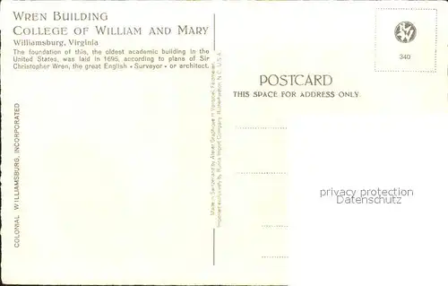 Williamsburg Virginia Wren Building College of William and Mary  Kat. Williamsburg