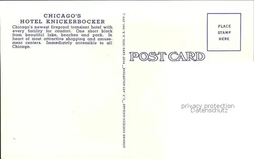 Chicago Illinois Hotel Knickebocker Cars Kat. Chicago