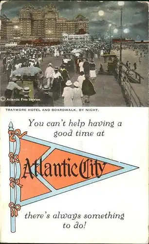 Atlantic City New Jersey Traymore Hotel and Boardwalk at Night Kat. Atlantic City
