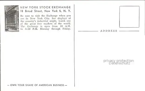 New York City Stock Exchange 18 Broad Street / New York /
