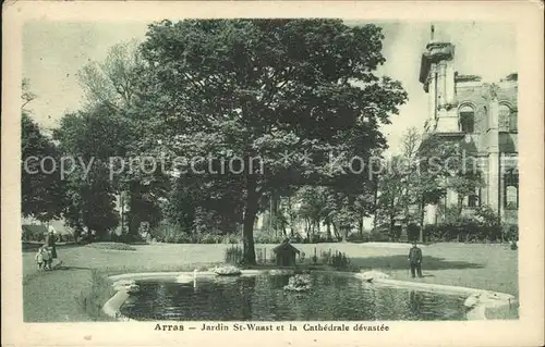 Arras Pas de Calais Jardin Saint Waast et Cathedrale devastee Etang Kat. Arras