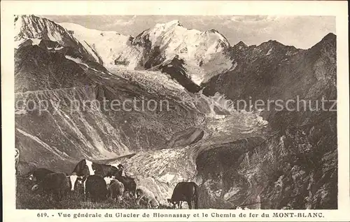Chamonix Vue generale du Glacier de Bionnassay et Chemin de Fer du Mont Blanc Vaches Kat. Chamonix Mont Blanc