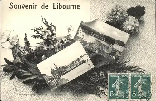 Libourne Vue d ensemble Fleurs Stempel auf AK Kat. Libourne
