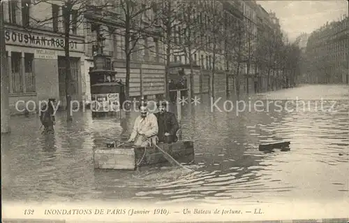 Paris Bateau de fortune Inondations 1910 Hochwasser Katastrophe Kat. Paris