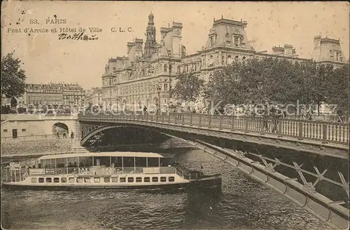 Paris Pont d Arcole et Hotel de Ville Bateau Kat. Paris