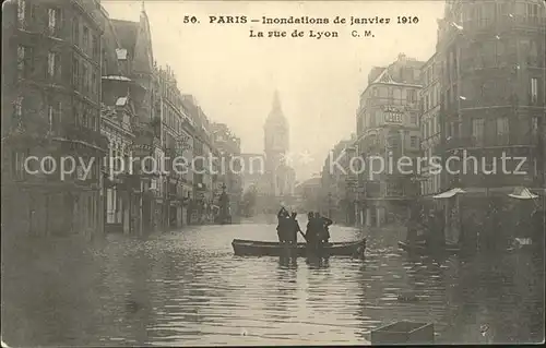 Paris Rue de Lyon Inondations 1910 Hochwasser Katastrophe Kat. Paris