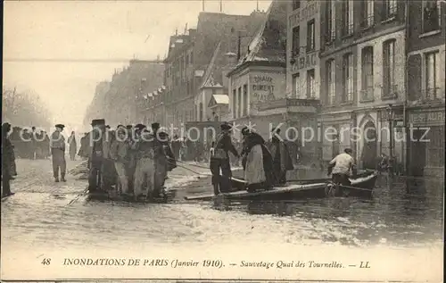 Paris Sauvetage Quai des Tournelles Inondations 1910 Hochwasser Katastrophe Kat. Paris