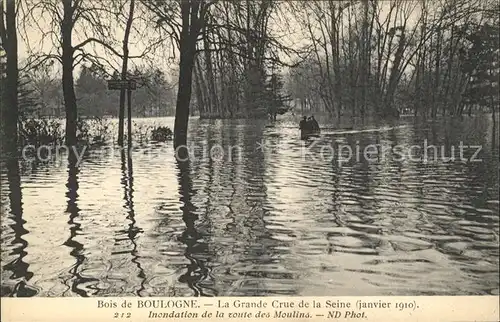 Paris Bois de Boulogne Crue de la Seine Inondations 1910 Hochwasser Katastrophe Kat. Paris
