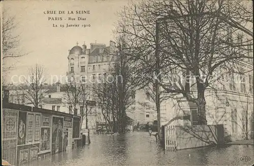Paris Rue Diaz Crue de la Seine Inondations 1910 Hochwasser Katastrophe Kat. Paris