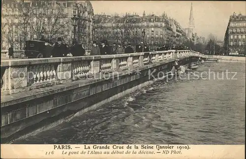Paris Pont d Alma Crue de la Seine Inondations 1910 Hochwasser Katastrophe Kat. Paris