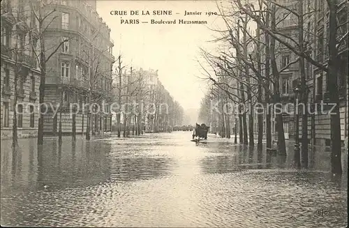 Paris Boulevard Haussmann Crue de la Seine Inondations 1910 Hochwasser Katastrophe Kat. Paris
