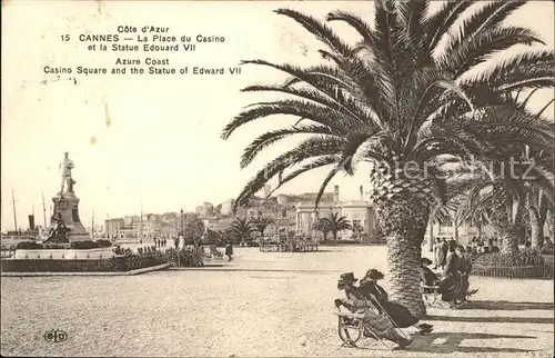 Cannes Alpes Maritimes Place du Casino Statue Edouard VII Palmier Kat. Cannes