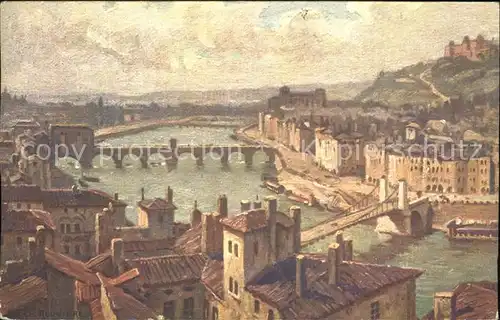 Lyon France Lyon Ancien Panorama de la Saone en 1830 Peinture Kuenstlerkarte Kat. Lyon