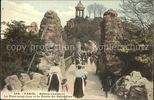 Paris Buttes Chamont Pont suspendu Route du Belvedere Kat. Paris