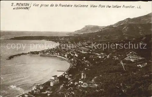 Menton Alpes Maritimes et Garavan vue prise de la Frontiere Italienne Grenze Kat. Menton