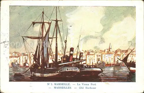 Marseille Le Vieux Port Bateau Peinture Kuenstlerkarte Kat. Marseille