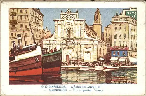 Marseille Eglise des Augustins Peinture Kuenstlerkarte Kat. Marseille