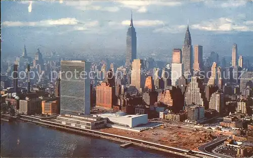New York City United Nations Building Empire State Building Chrysler Building aerial view / New York /