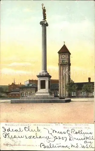 Baltimore Maryland Revolutionary Monument Mt Royal Station Kat. Baltimore