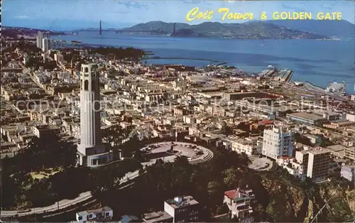 San Francisco California Coit Tower Golden Gate Bridge view from helicopter Kat. San Francisco