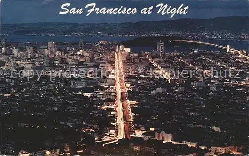 San Francisco California Panoramic view at night Bay Bridge Kat. San Francisco