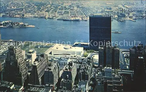 New York City Aerial view of Midtown Manhattan United Nations Buildings East River / New York /
