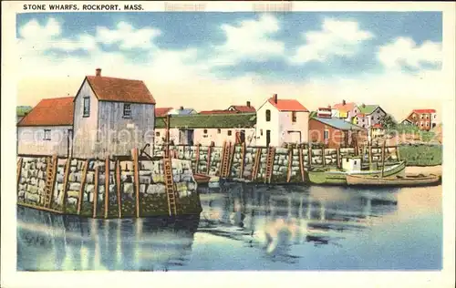 Rockport Massachusetts Stone Wharfs Illustration Kat. Rockport