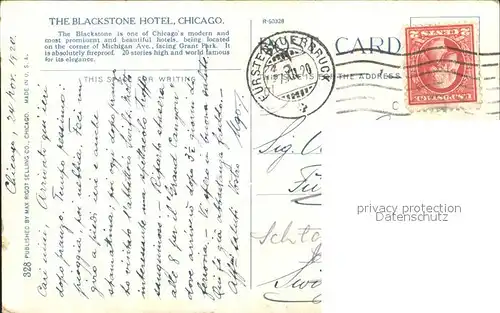 Chicago Illinois Blackstone Hotel Kat. Chicago