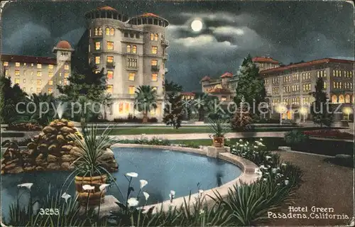 Pasadena California Hotel Green at night moonlight Kat. Pasadena