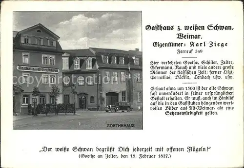 Weimar Thueringen Gasthaus z. weissen Schwan / Weimar /Weimar Stadtkreis