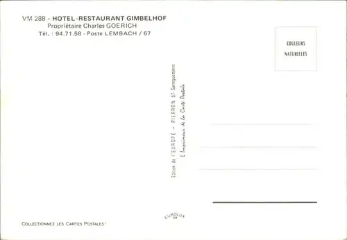 Lembach Bas Rhin Elsass Lembach Hotel Restaurant Gimbelhof * / Lembach /Arrond. de Wissembourg