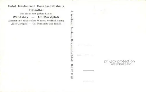 Wandsbek Hotel-Restaurant-Gesellschaftshaus Oscar Tiefenthal / Hamburg /Hamburg Stadtkreis