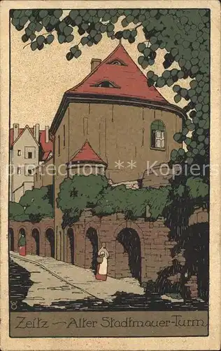 Zeitz Alter Stadtmauer-Turm Kuenstler-Steinzeichnung / Zeitz /Burgenlandkreis LKR