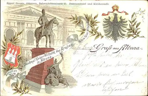 Altona Hamburg Denkmal Kaiser Wilhelm der Grosse Litho / Hamburg /Hamburg Stadtkreis