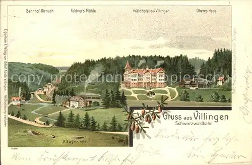 Villingen-Schwenningen Schwarzwaldbahn Waldhotel Feldner's Muehle Litho / Villingen-Schwenningen /Schwarzwald-Baar-Kreis LKR