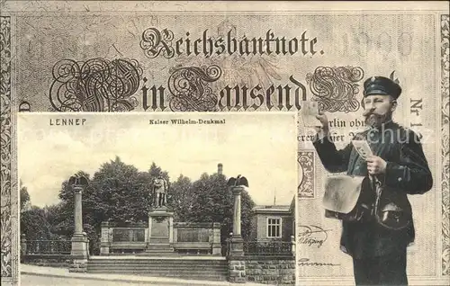 Lennep Kaiser Wilhelm-Denkmal Postbote Reichsbanknote  / Remscheid /Remscheid Stadtkreis