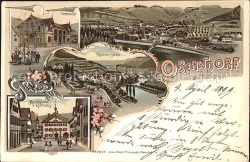 Oberndorf Neckar Turnhalle Marktplatz Rathaus Litho / Oberndorf am Neckar /Rottweil LKR