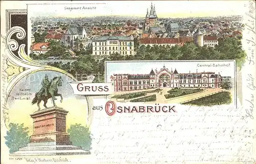 Osnabrueck Zentral-Bahnhof Kaiser Wilhelm-Denkmal Litho / Osnabrueck /Osnabrueck LKR