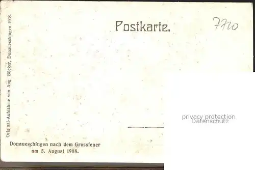Donaueschingen Nach dem Grossfeuer 5. August 1908 / Donaueschingen /Schwarzwald-Baar-Kreis LKR