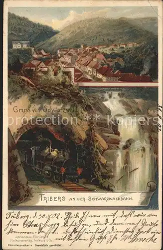 Triberg Schwarzwald Schwarzwaldbahn Lokomotive Litho / Triberg im Schwarzwald /Schwarzwald-Baar-Kreis LKR