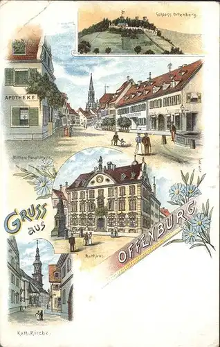 Offenburg Schloss Ortenberg Apotheke Mittlere Hauptstrasse Litho / Offenburg /Ortenaukreis LKR