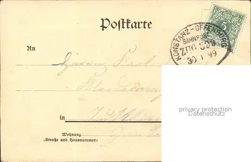 Donaueschingen Fuerstliches Schloss Bahnpost Konstanz-Offenburg / Donaueschingen /Schwarzwald-Baar-Kreis LKR